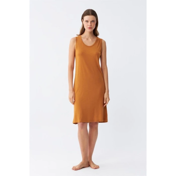 Giyim Kadın Kalın Askılı Penye Gecelik Hardal