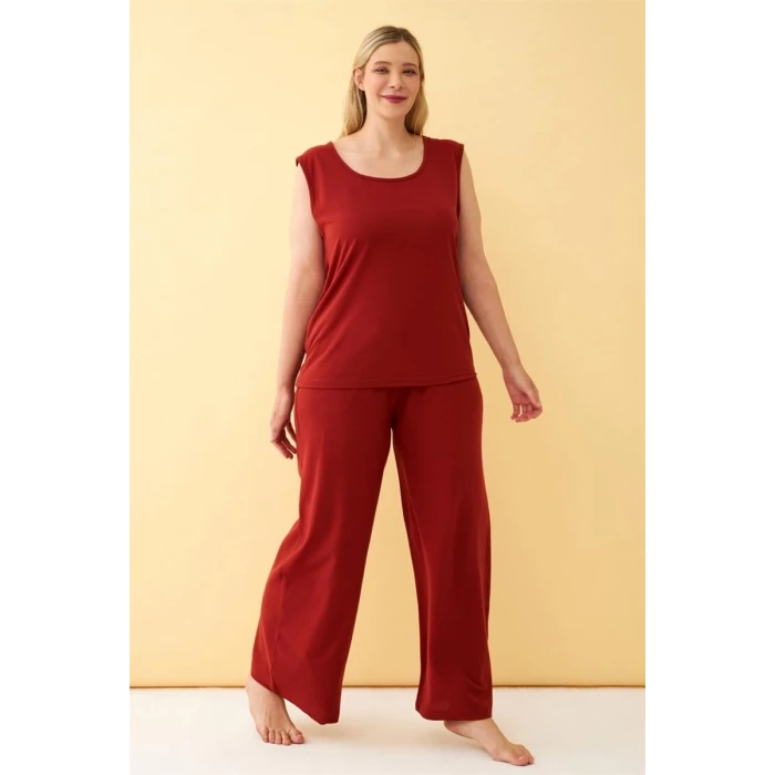 Giyim Kadın Kiremit Büyük Beden Penye Alt Üst Takım