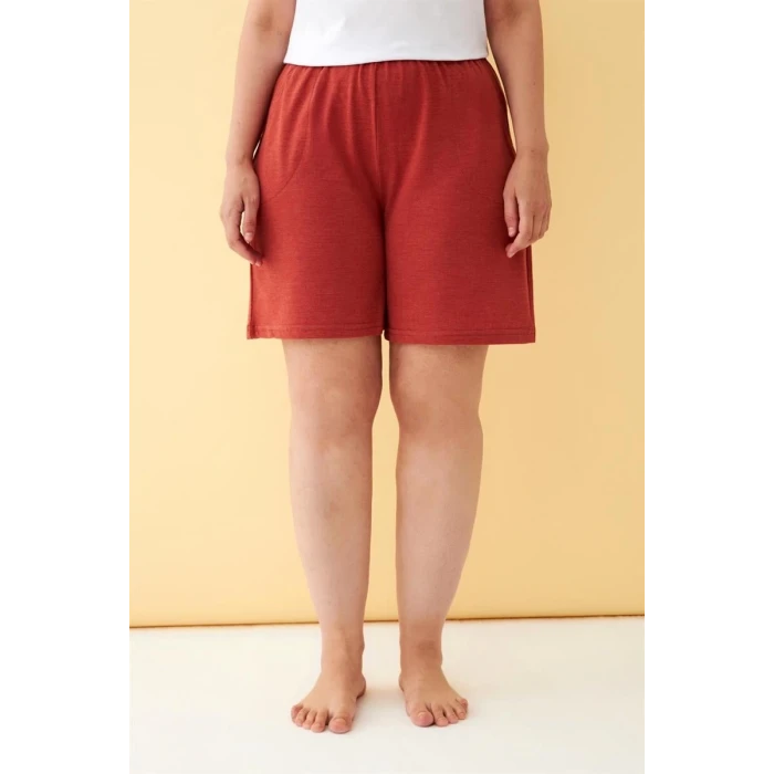 Giyim Kadın Kiremit Rengi Rahat Kalıp Cepli Şort