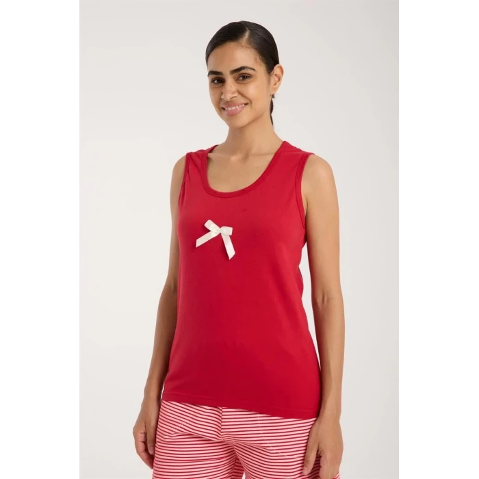 Giyim Kadın Kırmızı Kurdele Detaylı Çizgili Şortlu Pijama Takımı