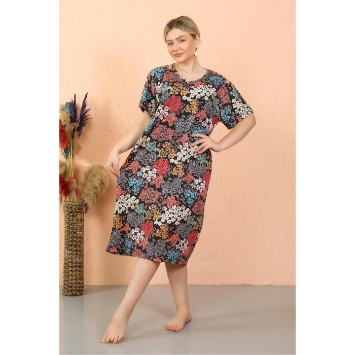 Giyim Kadın Kısa Kol Diz Altı Over Size Ev Elbisesi - Geceliği