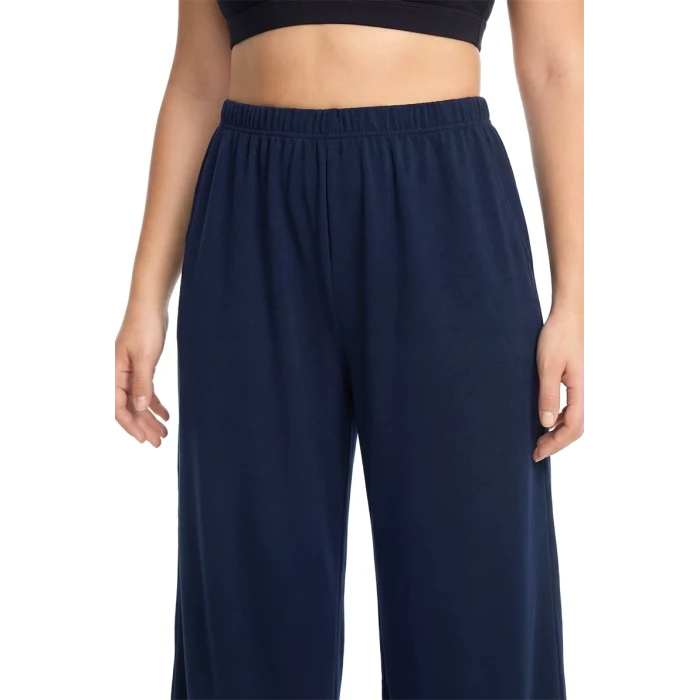 Giyim Kadın Lacivert Dokulu Büyük Beden Cepli Pijama Altı Rahat Kesim Esnek Bel Günlük Ev Giyim Alt