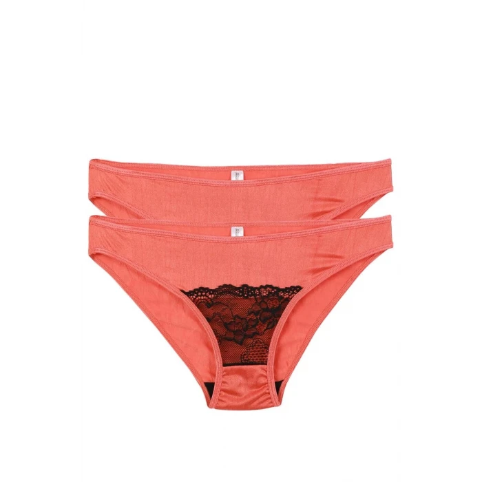 Giyim Kadın Mercan Rengi Dantel Detaylı 2li Slip