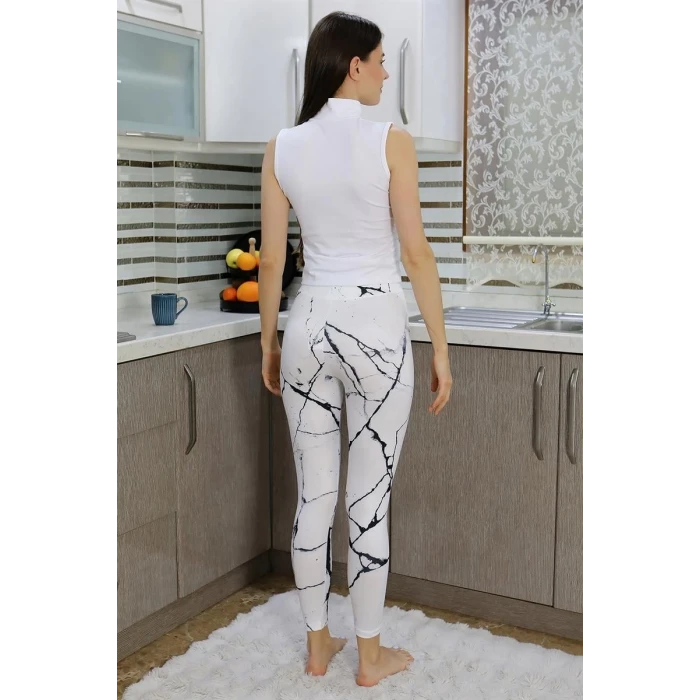 Giyim Kadın Micro Desenli Tayt Beyaz