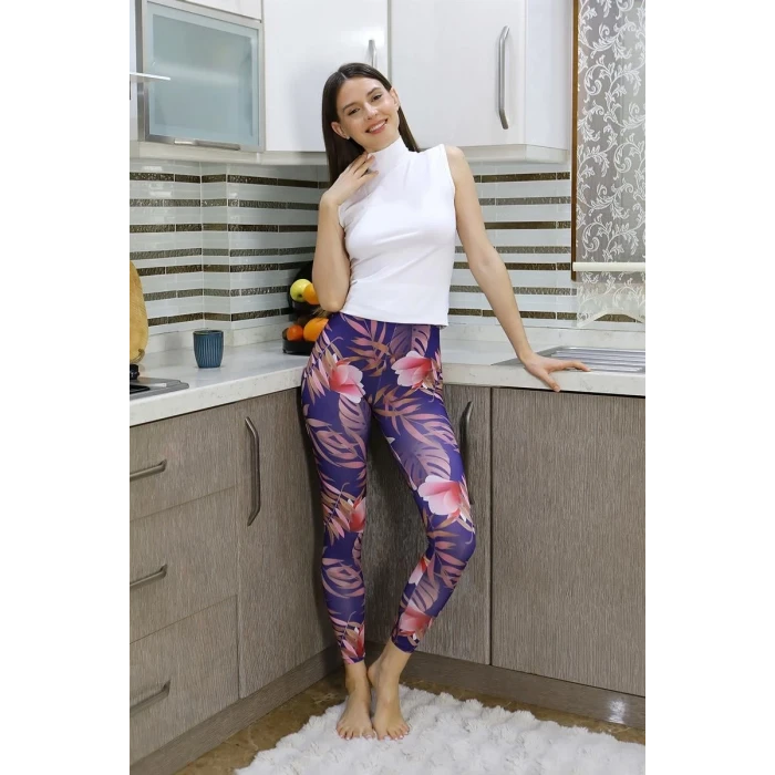 Giyim Kadın Micro Desenli Tayt Mor