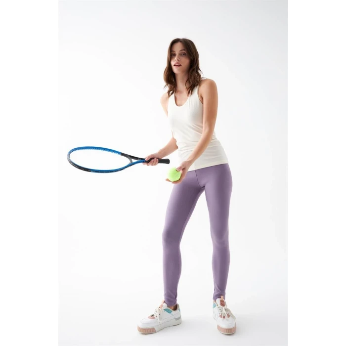 Giyim Kadın Mor Yüksek Bel Fit Spor Tayt – Toparlayıcı Esnek Günlük ve Fitness Taytı