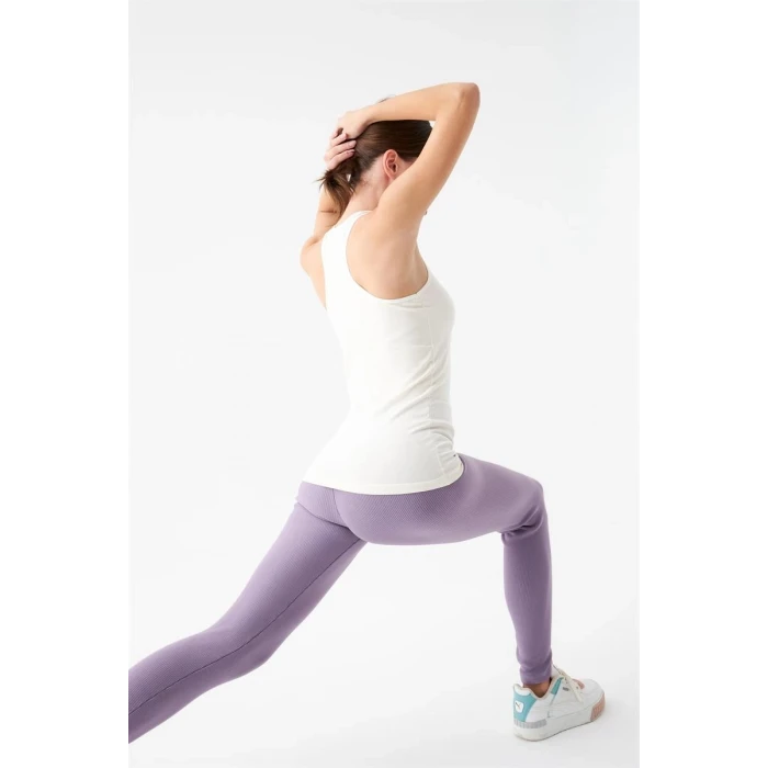 Giyim Kadın Mor Yüksek Bel Fit Spor Tayt – Toparlayıcı Esnek Günlük ve Fitness Taytı