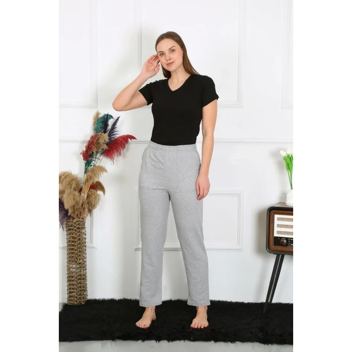 Giyim Kadın Pamuk Cepli 3 İplik Alt Eşofman Gri