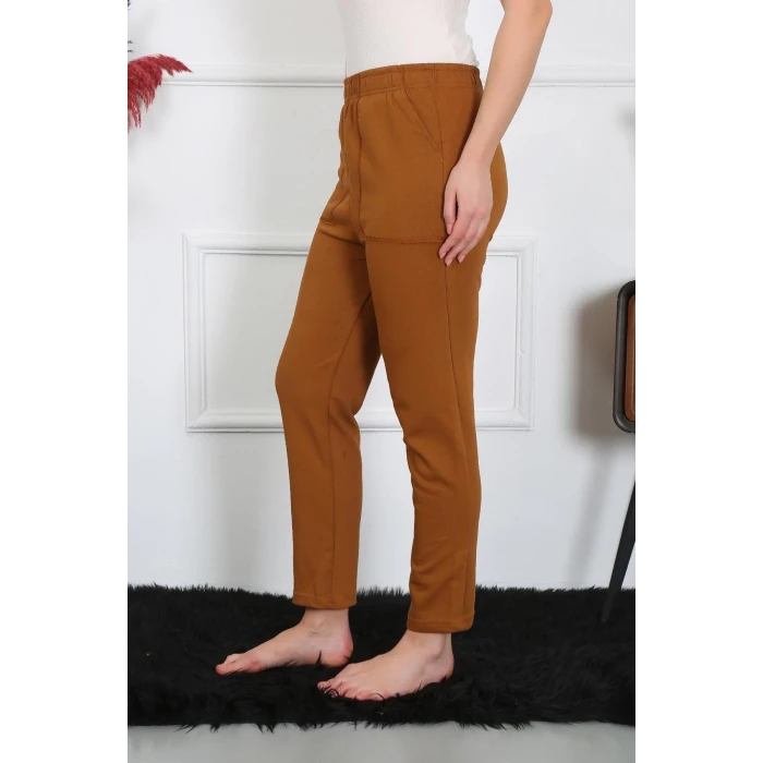 Giyim Kadın Pamuk Cepli 3 İplik Alt Eşofman Kahve