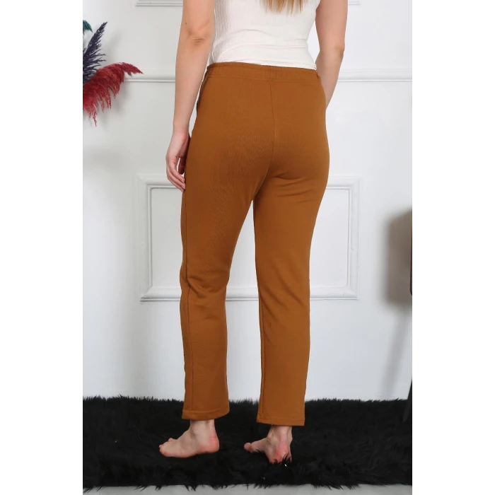 Giyim Kadın Pamuk Cepli 3 İplik Alt Eşofman Kahve