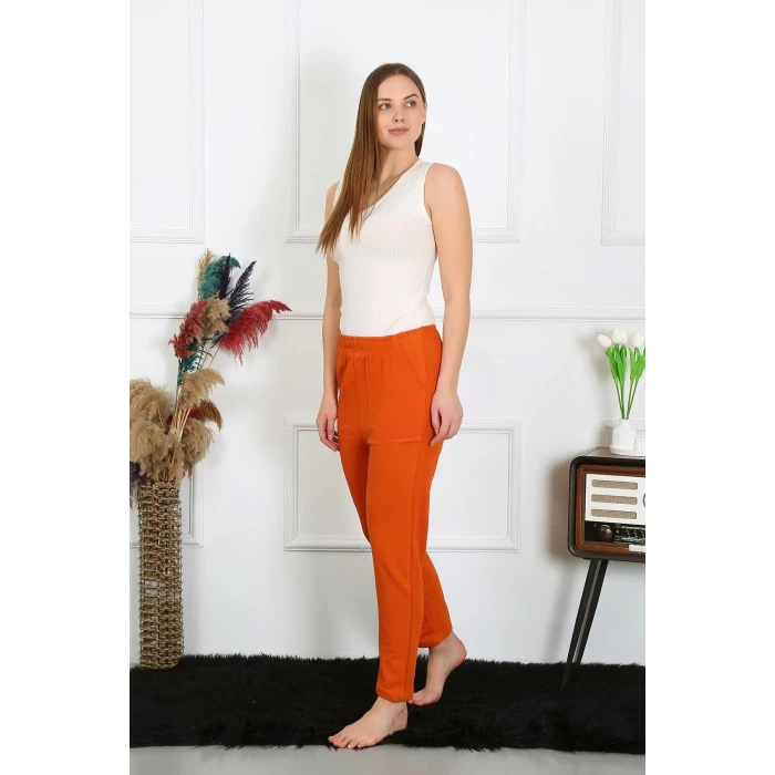 Giyim Kadın Pamuk Cepli 3 İplik Alt Eşofman Kiremit