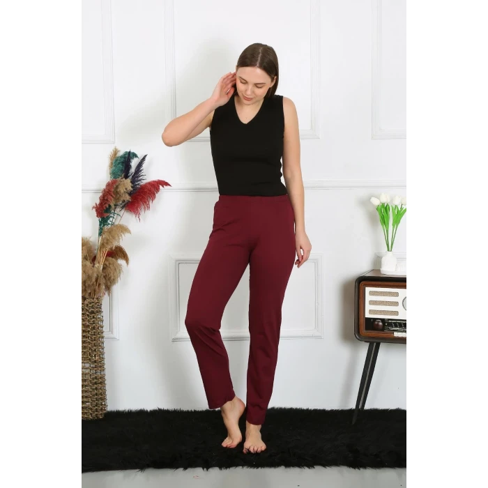 Giyim Kadın Pamuk Penye Tek Alt Pijama Bordo