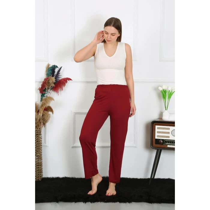 Giyim Kadın Pamuk Penye Tek Alt Pijama Bordo