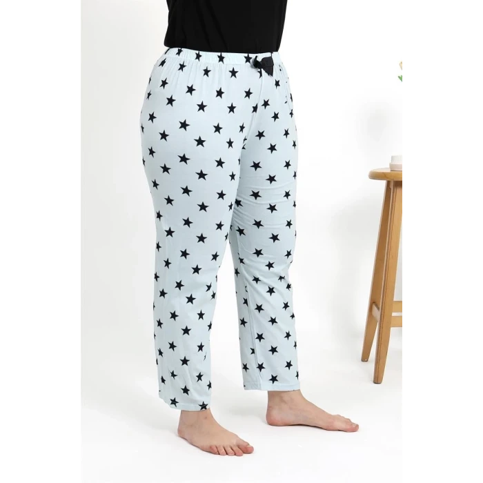 Giyim Kadın Pamuklu Büyük Beden Alt Pijama Buz Mavisi
