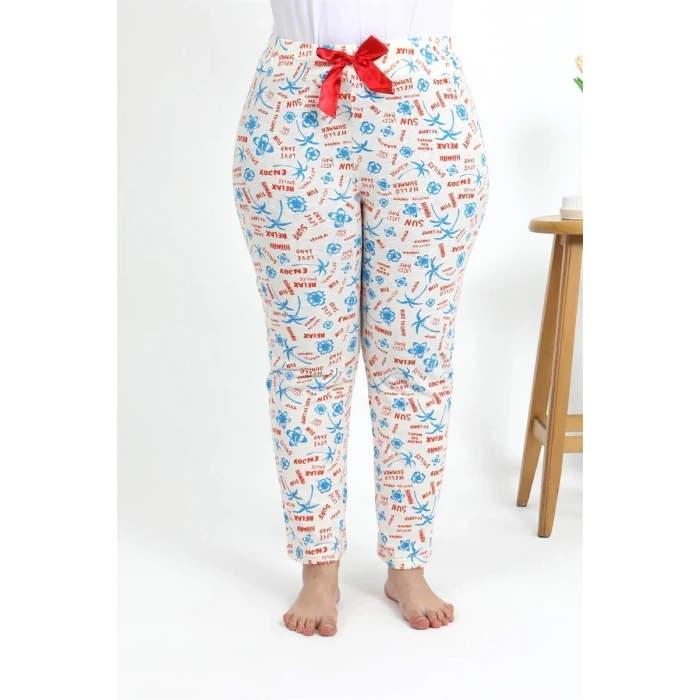 Giyim Kadın Pamuklu Büyük Beden Alt Pijama Ekru