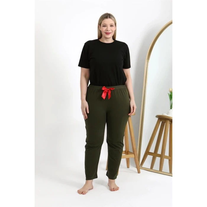Giyim Kadın Pamuklu Büyük Beden Alt Pijama Haki