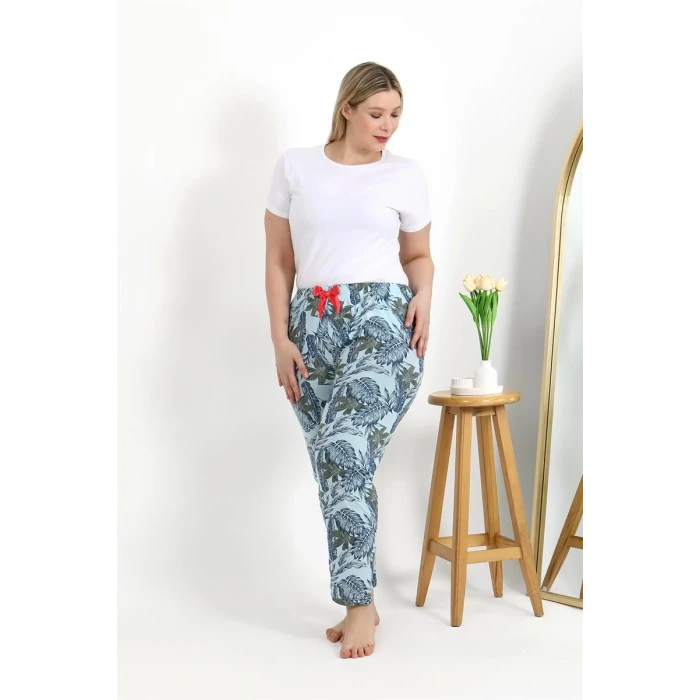 Giyim Kadın Pamuklu Büyük Beden Alt Pijama Mavi