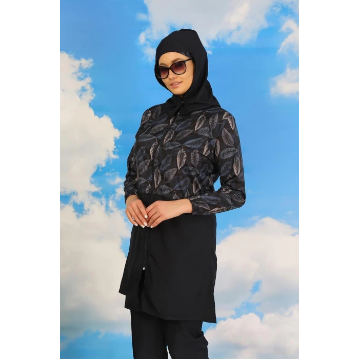 Giyim Kadın Pantolonlu Desenli Tam Tesettür Mayo Lacivert