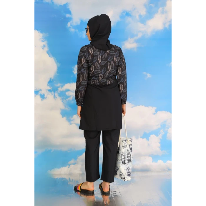 Giyim Kadın Pantolonlu Desenli Tam Tesettür Mayo Lacivert