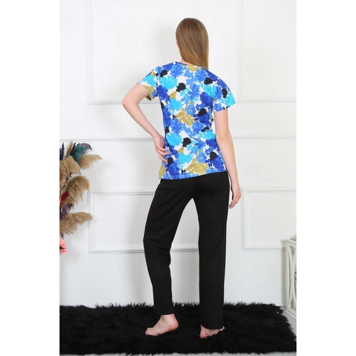 Giyim Kadın Penye Kısa Kol Pijama Takım Saks