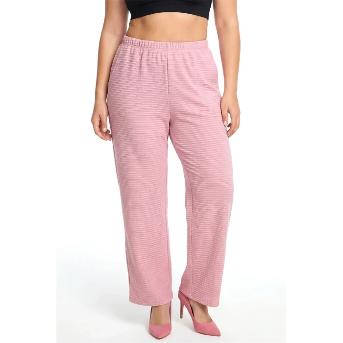 Giyim Kadın Pudra Pembe Dokulu Büyük Beden Cepli Pijama Altı