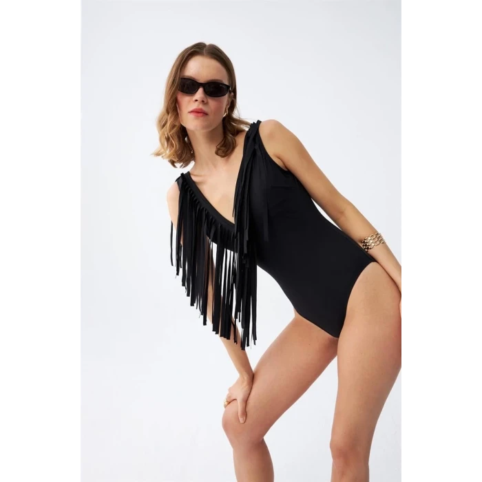 Giyim Kadın Püsküllü Mayo Siyah