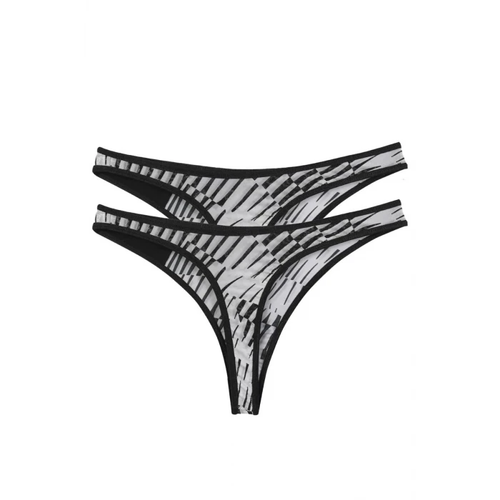 Giyim Kadın Siyah Beyaz Desenli 2li Tanga Slip
