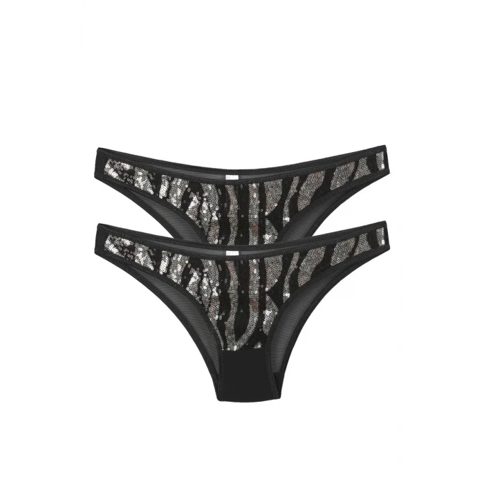 Giyim Kadın Siyah Zebra Desenli Payetli 2li Slip
