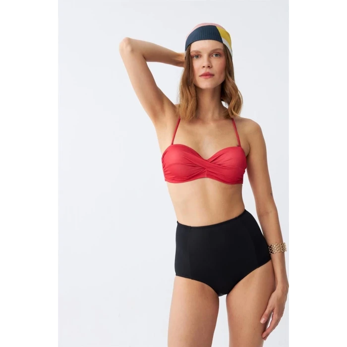 Giyim Kadın Straplez Kırmızı Yüksek Bel Bikini Takımı