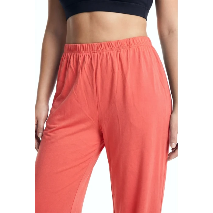 Giyim Kadın Turuncu Dokulu Büyük Beden Cepli Pijama Altı Rahat Kesim Esnek Bel Günlük Ev Giyim Alt