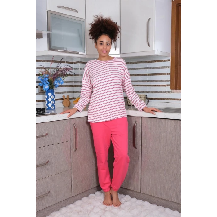 Giyim Kadın Uzun Kol 3 İplik Penye Pijama Takım Beyaz