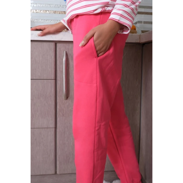 Giyim Kadın Uzun Kol 3 İplik Penye Pijama Takım Beyaz