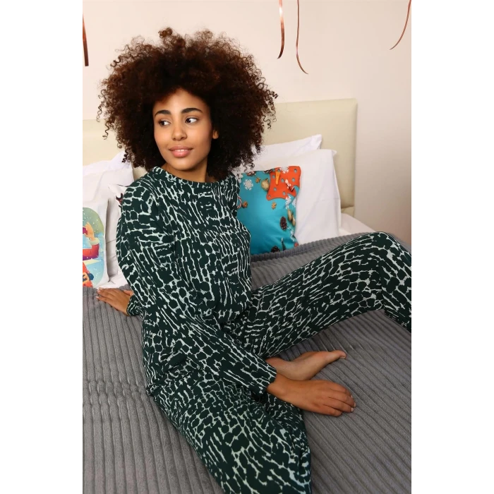 Giyim Kadın Uzun Kol 3 İplik Penye Pijama Takım Yeşil