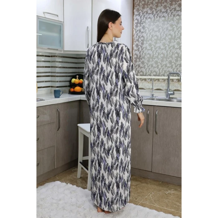 Giyim Kadın Uzun Kol Penye Gecelik Ev Elbisesi Mavi