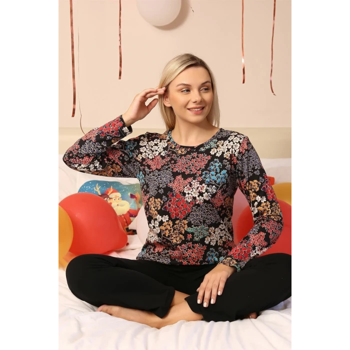 Giyim Kadın Uzun Kol Penye Pijama Takım Siyah