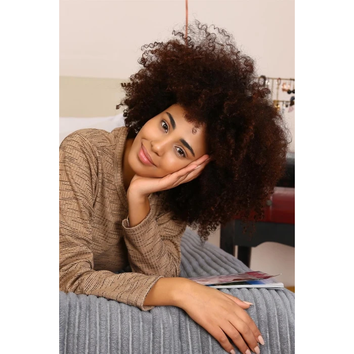 Giyim Kadın Uzun Kol Penye Pijama Takım Sütlü Kahve