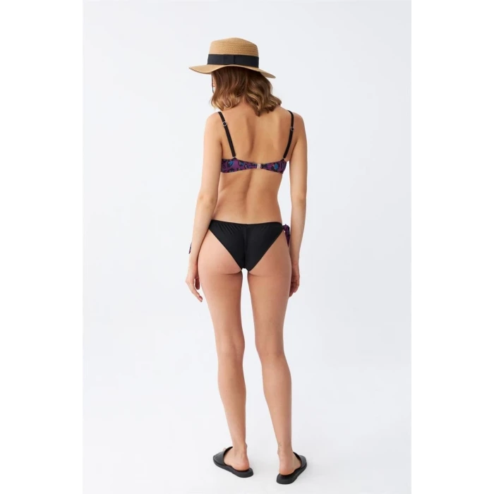 Giyim Kadın Yandan Bağlamalı Yarım Destekli Fiyonklu Alt Üst Bikini Takım Mor