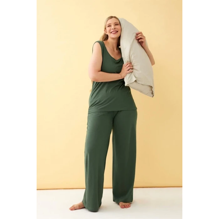 Giyim Kadın Yeşil Büyük Beden Penye Alt Üst Takım