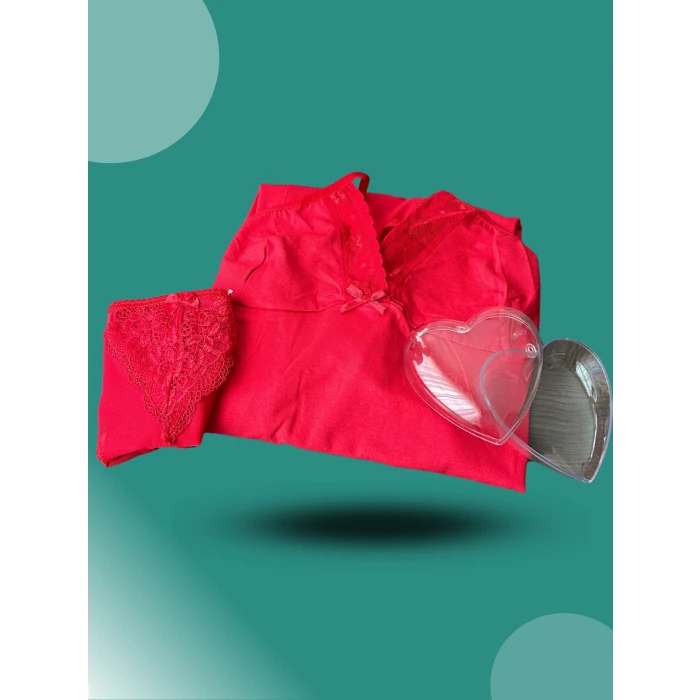 Giyim Kadın Yılbaşı 2li Özel Kalp Kutulu Slip - Gecelik Hediye Seti