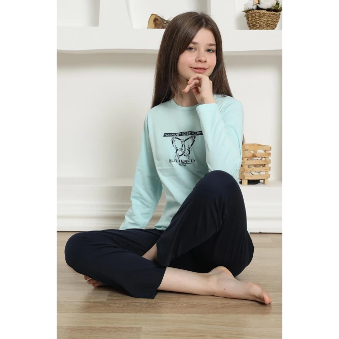 Giyim Kız Çocuk Penye Pijama Takım Su Yeşili