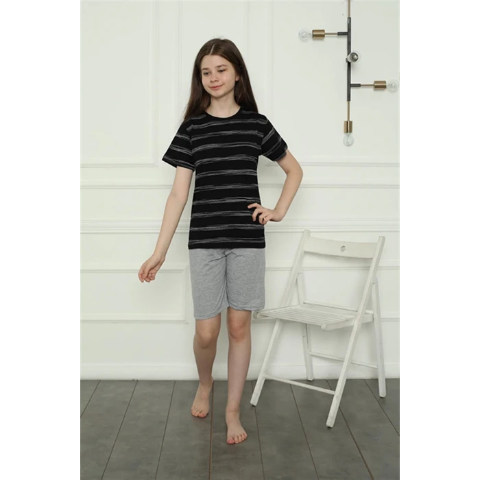 Giyim Kız Çocuk Penye Şortlu Pijama Takım Siyah