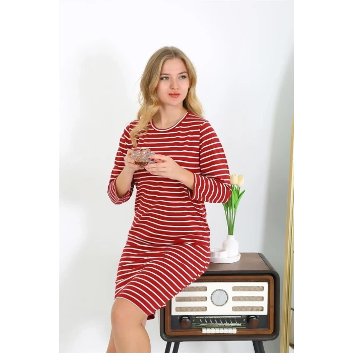 Giyim Pamuk Ev Elbisesi Tunik Gecelik Kırmızı