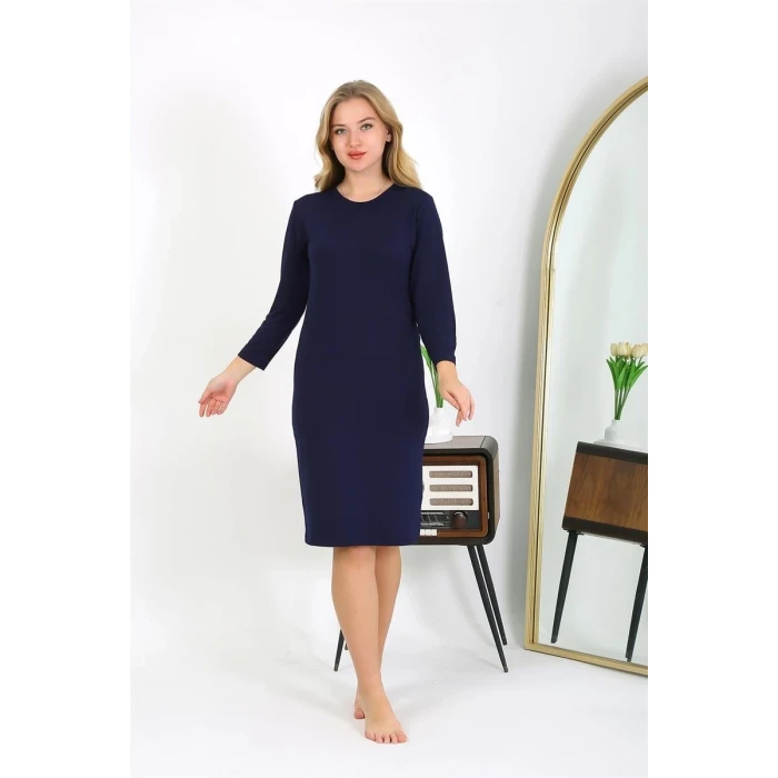 Giyim Pamuk Ev Elbisesi Tunik Gecelik Lacivert