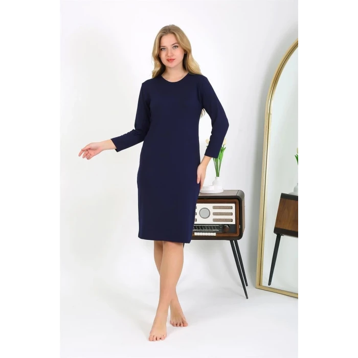 Giyim Pamuk Ev Elbisesi Tunik Gecelik Lacivert