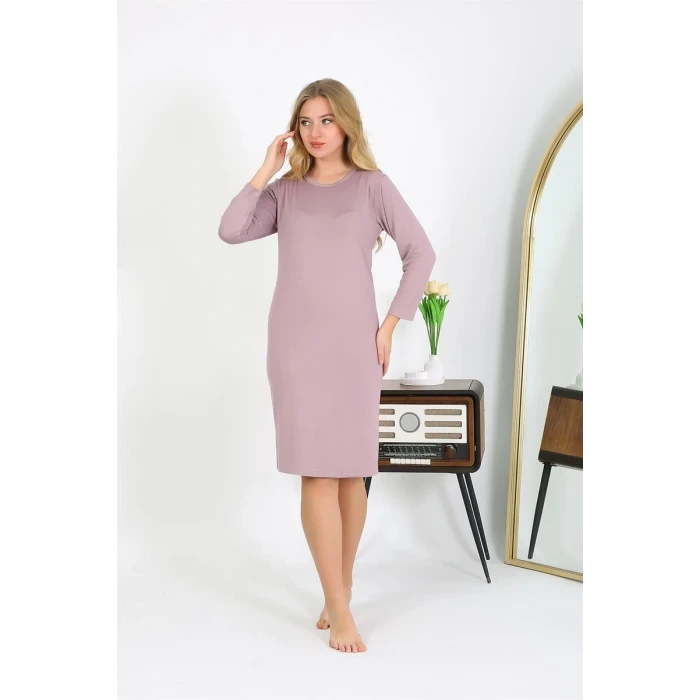 Giyim Pamuk Ev Elbisesi Tunik Gecelik Pudra