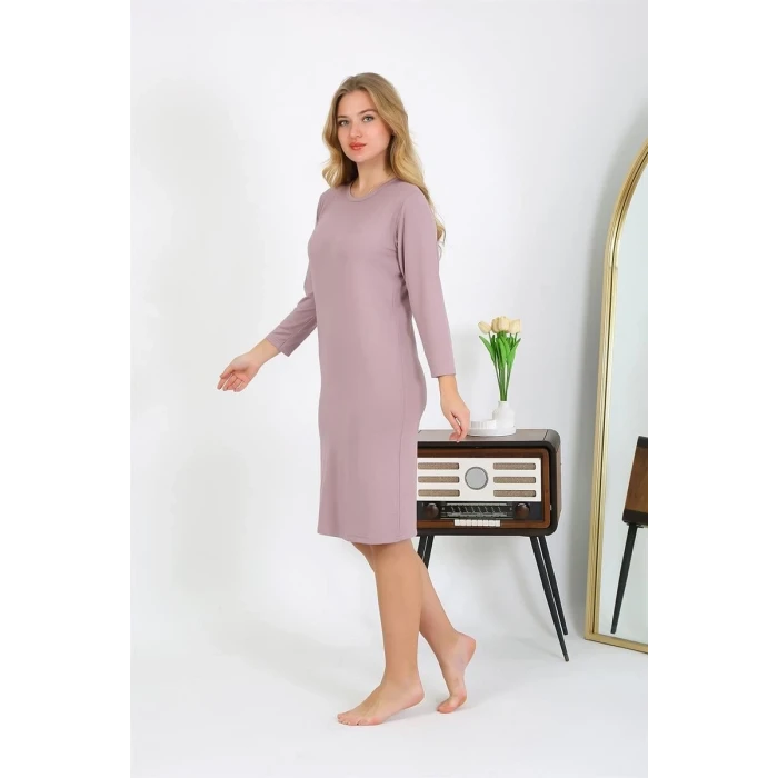 Giyim Pamuk Ev Elbisesi Tunik Gecelik Pudra