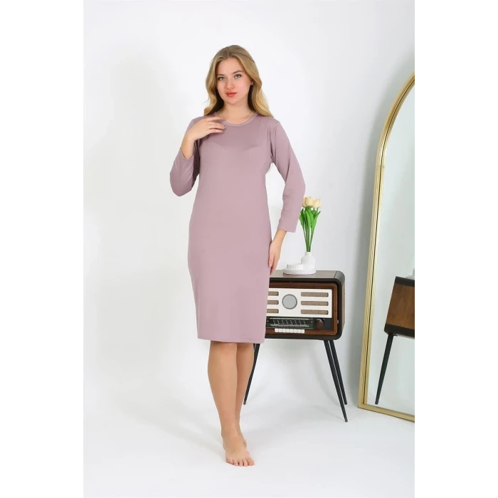 Giyim Pamuk Ev Elbisesi Tunik Gecelik Pudra