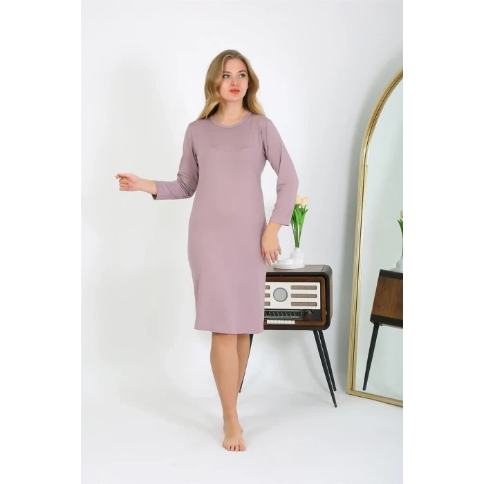 Giyim Pamuk Ev Elbisesi Tunik Gecelik Pudra