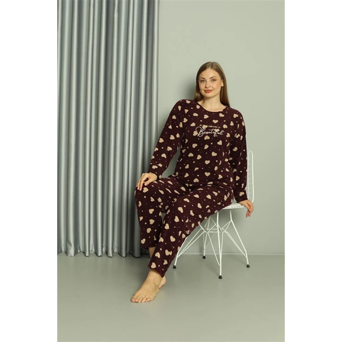 Giyim Polar Kadın Büyük Beden Pijama Takımı Bordo