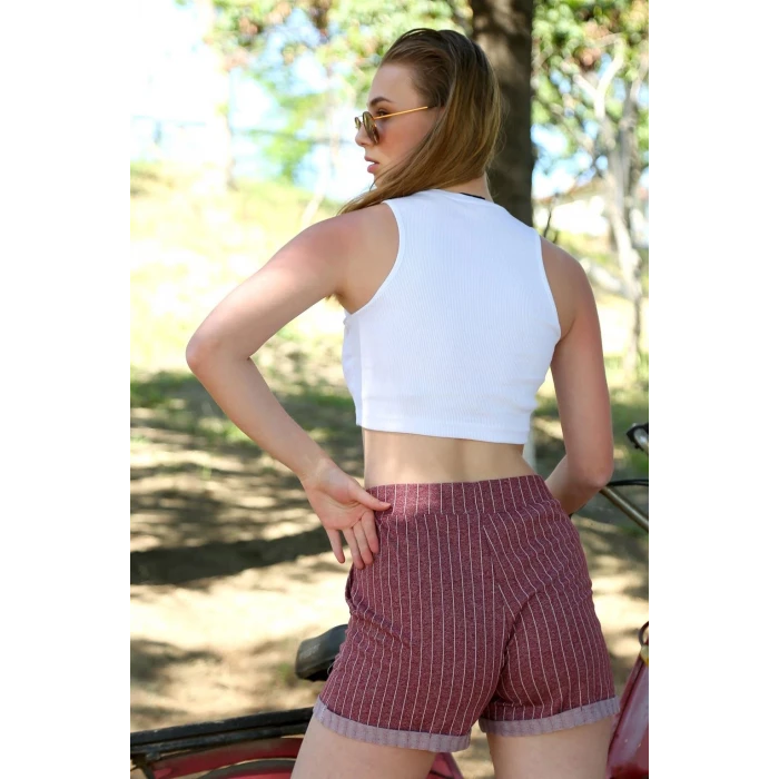 Giyim Şort Crop Bordo Takım